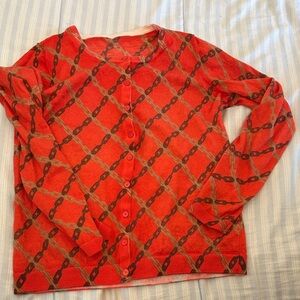 Talbots Red and Gray Chain Pattern Cardigan